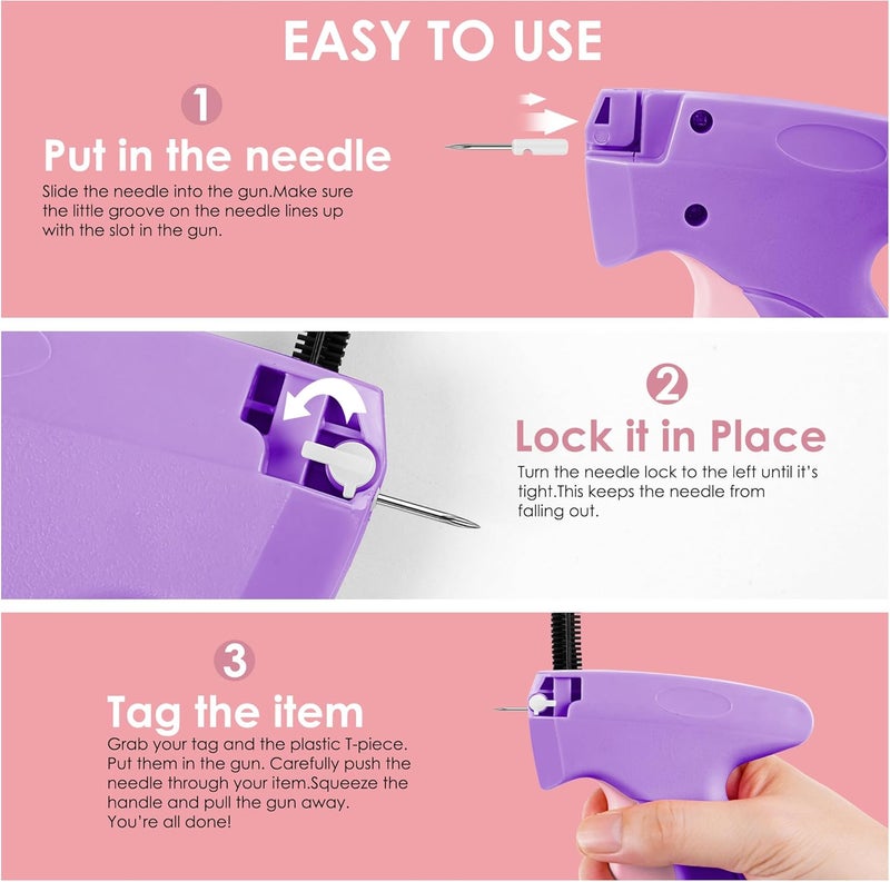 Scopck Stitch Gun for Clothes - Handheld Stitch Gun Quick Clothing Fixer - Tagging Gun - Includes 6 Needle, 1000 Black Fasteners & 1000 White Fasteners (Pink/Orange) - Image 4